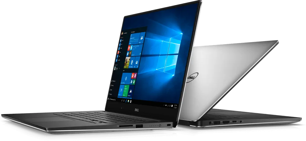 Two Dell laptops, one open showing the Windows desktop