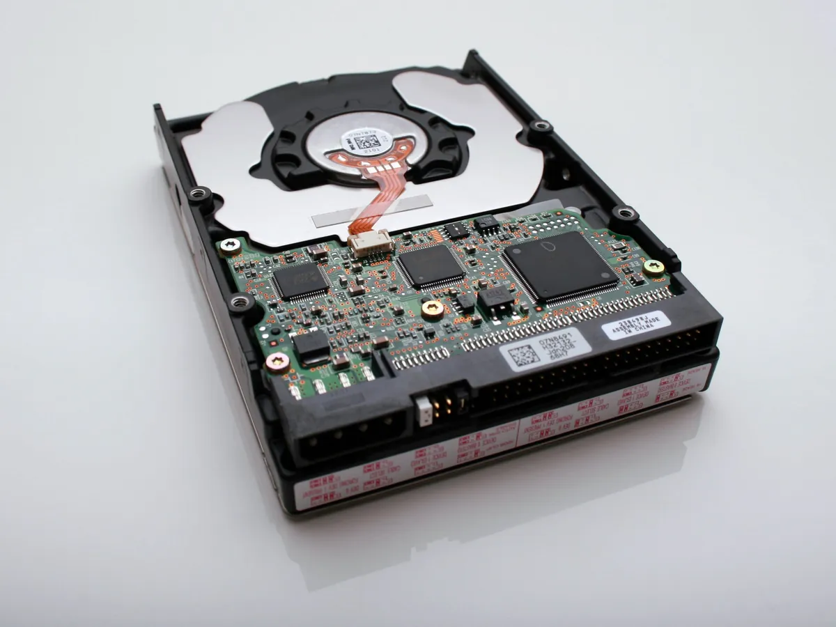3.5 inch hard drive showing its circuit board