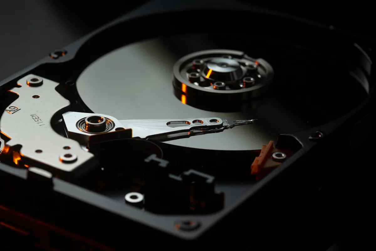 Hard drive read heads over the platters